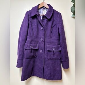 Anthropologie TULLE Purple Button Down Ladies Coat Jacket Peacoat - Large